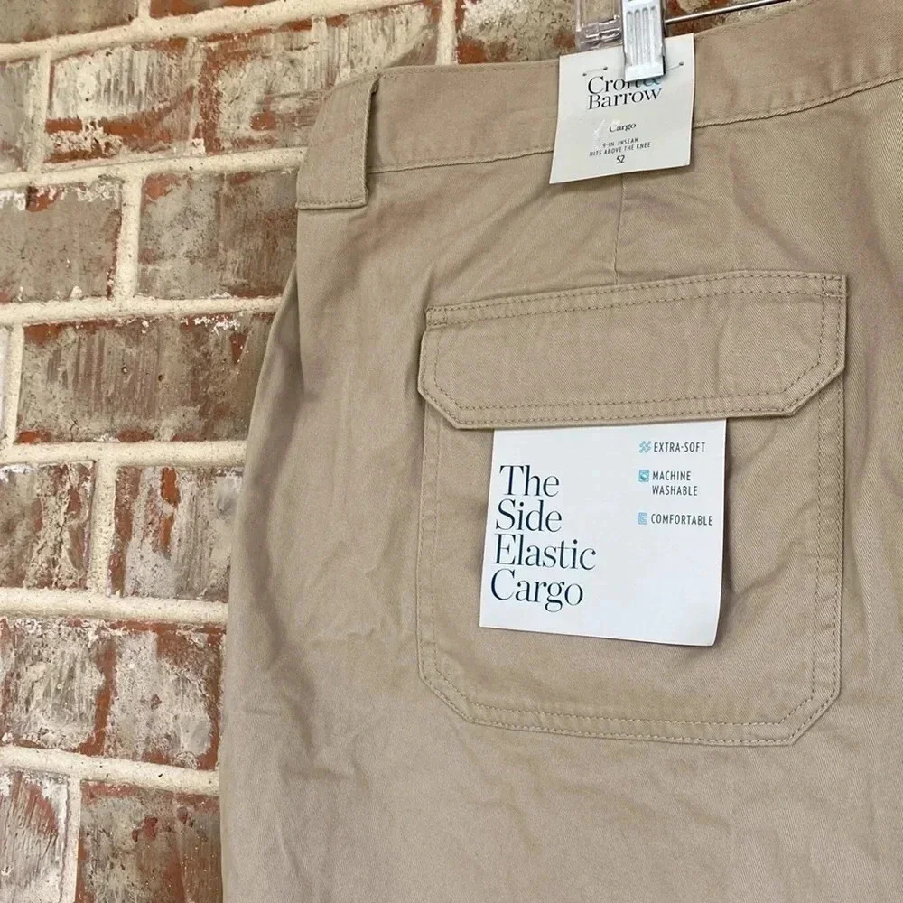 Croft & Borrow Light Tan Elasticized Sides Plus Size Cargo Shorts - Picture 7 of 13